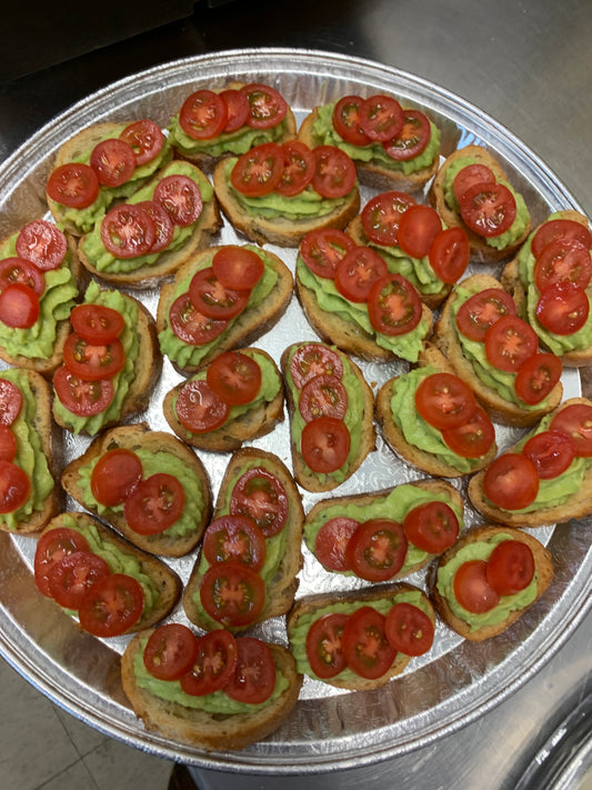 Crostini: Avocado & grape tomatoes